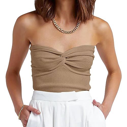 ANRABESS Women Strapless Crop Tube Top Sexy Ribbed Knit Twisted Knot Front Bandeau Sleeveless Y2K... | Amazon (US)