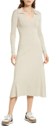 Long Sleeve Cotton Blend Rib Polo Sweater Dress | Nordstrom