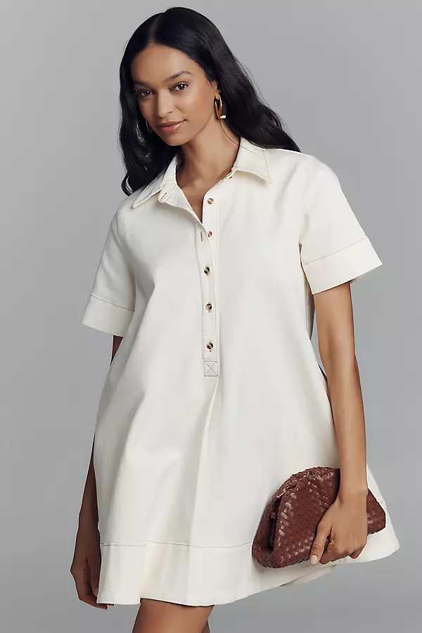 The Pollie Short-Sleeve Swing Tunic Mini Dress: Denim Edition | Anthropologie (US)