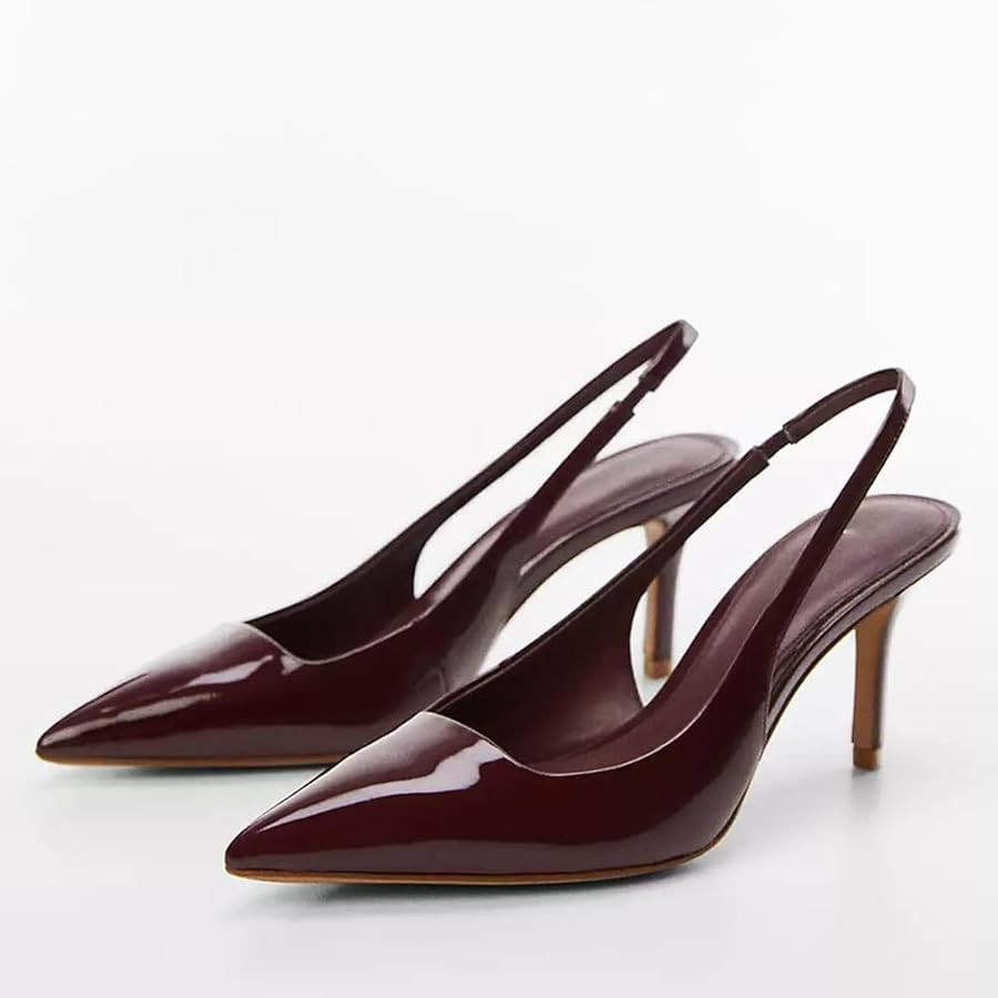 YIYA Women's Cherry Red Heels for Fall Slingback Closed Pointed Toe Stiletto High Heels Backless Slip-on Heeled Autumn Pumps Dress Shoes… | Amazon (US)