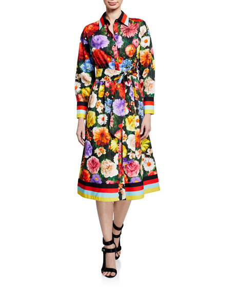 Alice + Olivia Hiroko Blouson-Sleeve Shirt Dress | Neiman Marcus