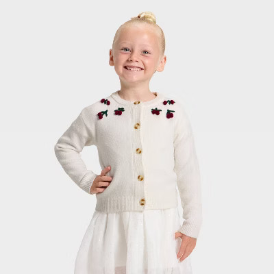 Toddler Girls' Crewneck Cardigan - Cat & Jack™ Cream 18M | Target