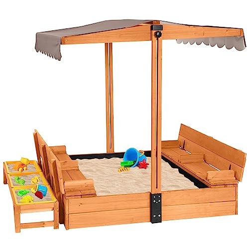 Aivituvin Kids Wooden Sandbox for Backyard, Large Sand Box with 2 Bench Seats and Toy Bin Storage- Bottomless Sand Pit | Amazon (US)