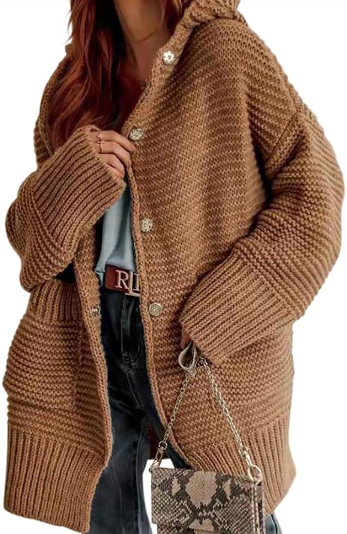Imily Bela Womens Oversized Long Cardigan Sweaters Hooded Long Sleeve Chunky Knit Sweater Outerwe... | Amazon (US)