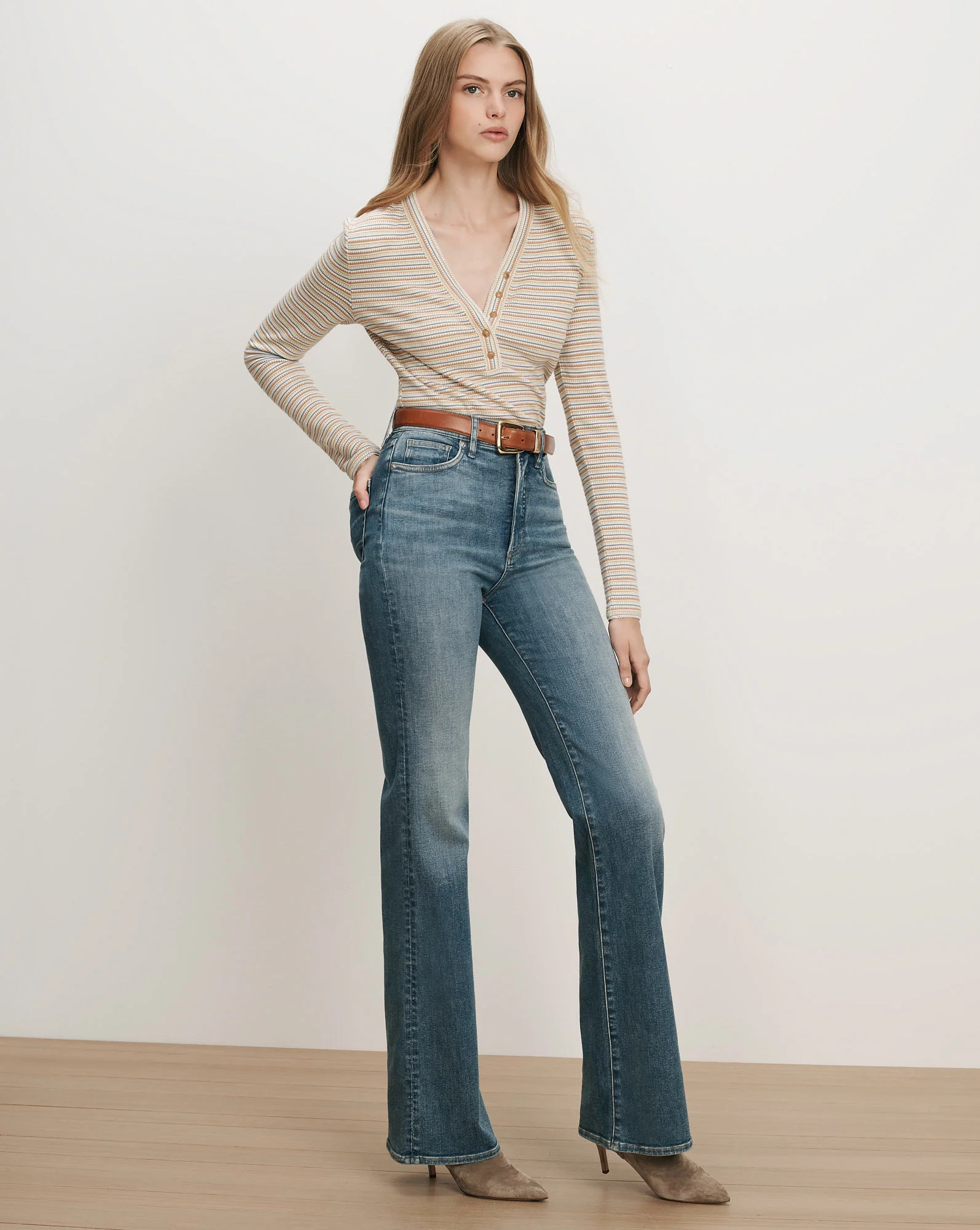 Crosbie Slim Wide-Leg Jean in Washed Blue | Veronica Beard | Veronica Beard