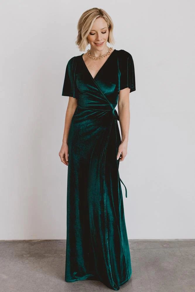 Meghan Velvet Wrap Maxi Dress | Emerald | Baltic Born