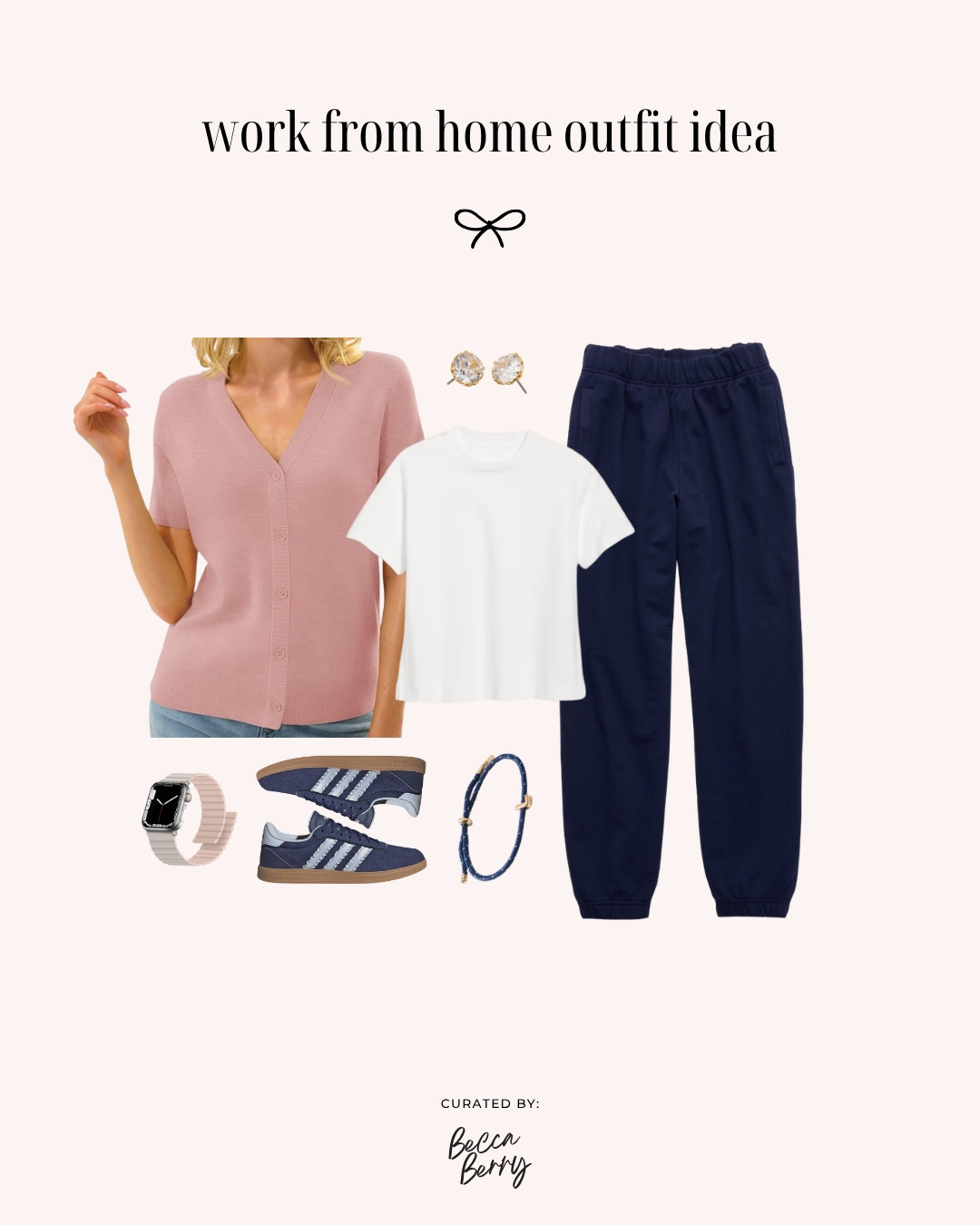 Video-ready wfh outfit idea (midsize approved)
Blush short sleeve cardigan
Aerie jogger pants
Old Navy women’s vintage t-shirt
Adidas sneakers
Rope cord bracelet
Magnetic Apple Watch band
Kate Spade sparkle stud earrings

#LTKootd #LTKMidsize #LTKWorkwear