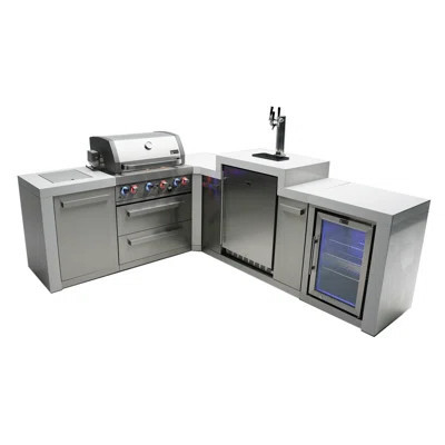 Mont Alpi Premium 82"w X 98"d Deluxe L-shaped Stainless Steel Outdoor Kitchen Island + 3-tap Kegerator Beer Dispenser + Refrigerator + 32"w 4-burner B | Wayfair North America