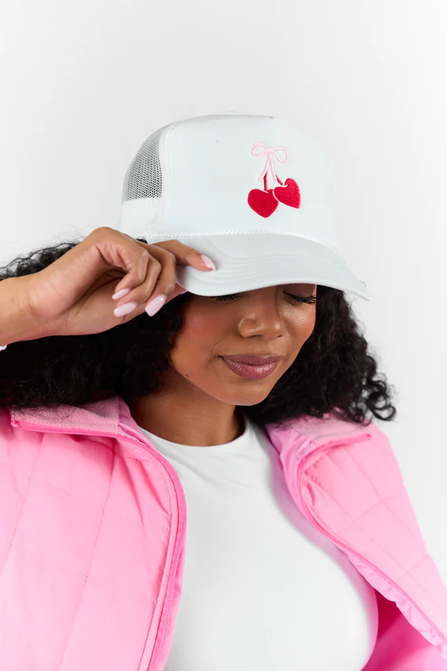 Bow Cherries White Trucker Hat FINAL SALE | Pink Lily