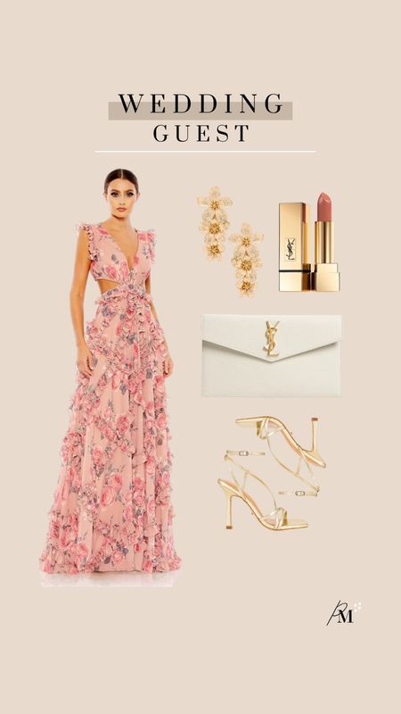 spring wedding guest 

mac duggal ruffle cut out cap sleeve maxi dress
revolve floral drop earring 
ysl envelope clutch 
gold heel

#LTKshoecrush #LTKstyletip #LTKFind