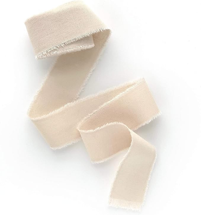 Sand 1 inch wide 5 yds frayed edges handmade cotton ribbon hand dyed for Rustic wedding invitatio... | Amazon (US)