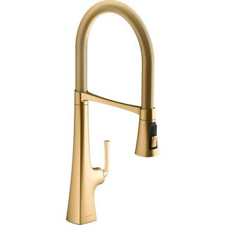 KOHLER Graze Single Handle Pull Down Sprayer Kitchen Faucet in Vibrant Brushed Moderne Brass 2206... | The Home Depot