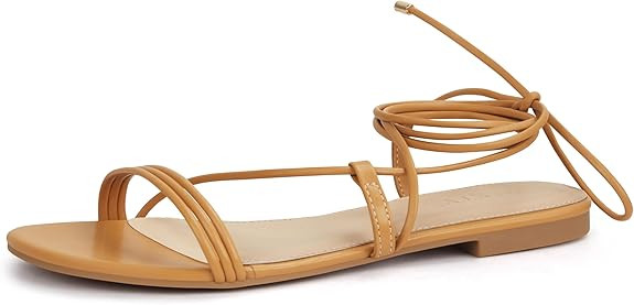 PARTY Women's Strappy Sandals Lace Up Flats Tie Up Open Toe Ankle Strap Shoes | Amazon (US)
