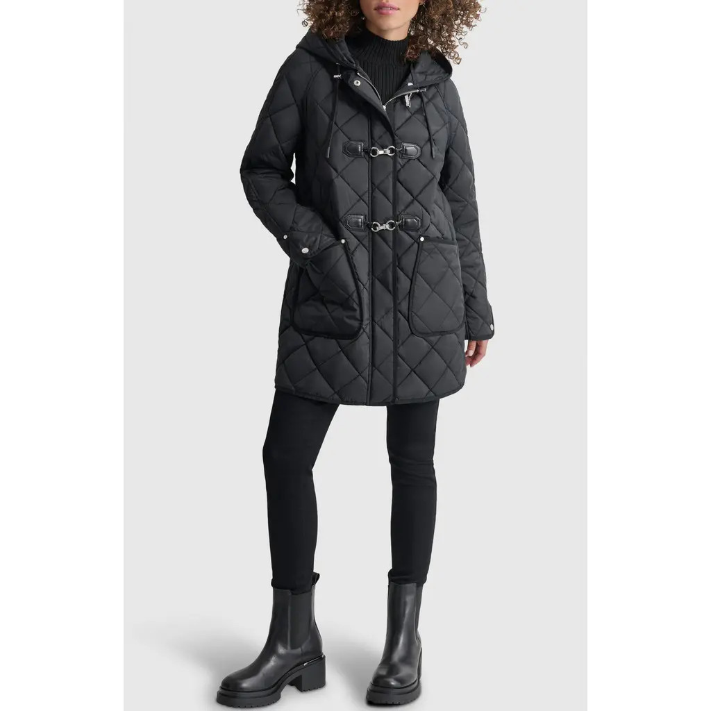 DKNY Water Resistant Hooded Quilted Jacket in Black at Nordstrom Rack, Size Medium | Nordstrom Rack