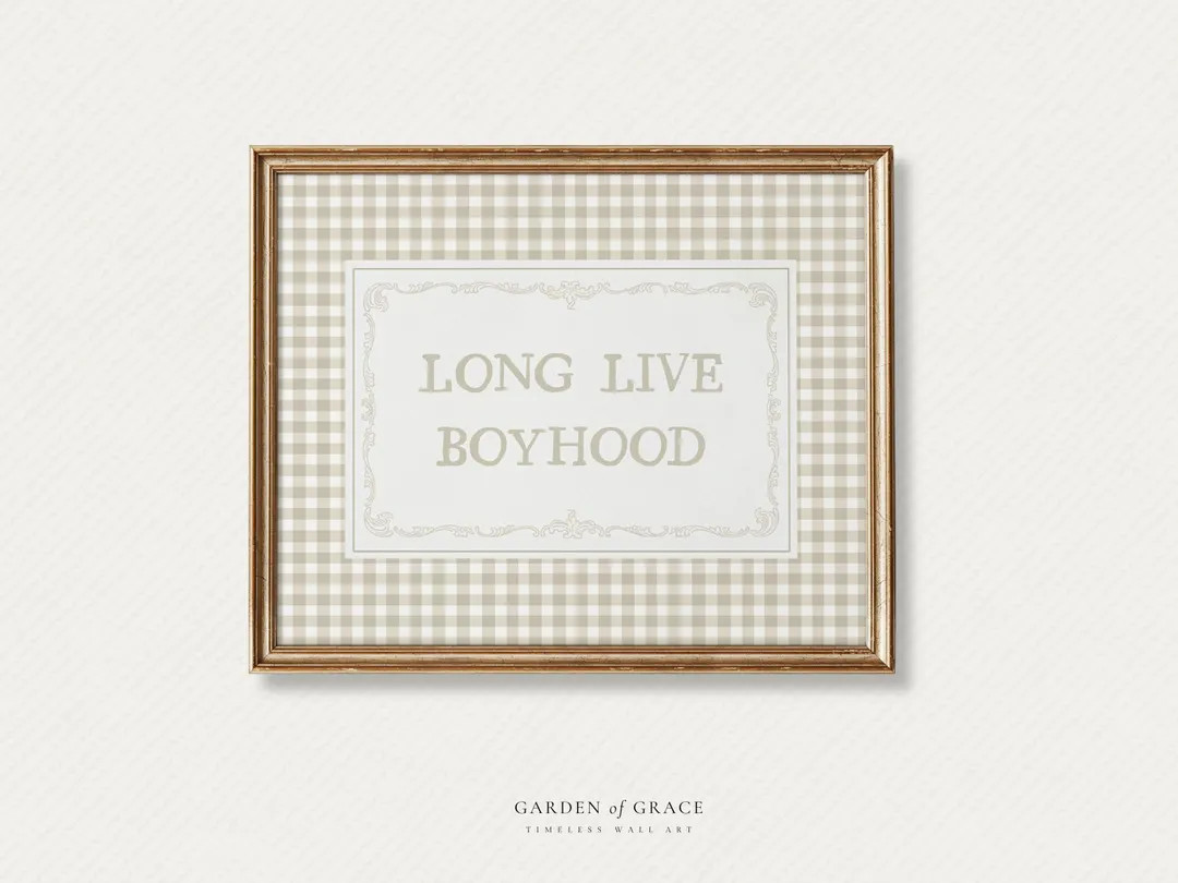 Long Live Boyhood Nursery or Playroom Art Print, Boy Room Wall Decor, Classic Gingham Poster in B... | Etsy (US)