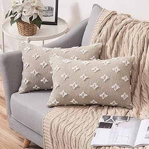 MIULEE Set of 2 Decorative Throw Pillow Covers Rhombic Jacquard Pillowcase Soft Rectangle Cushion... | Amazon (US)