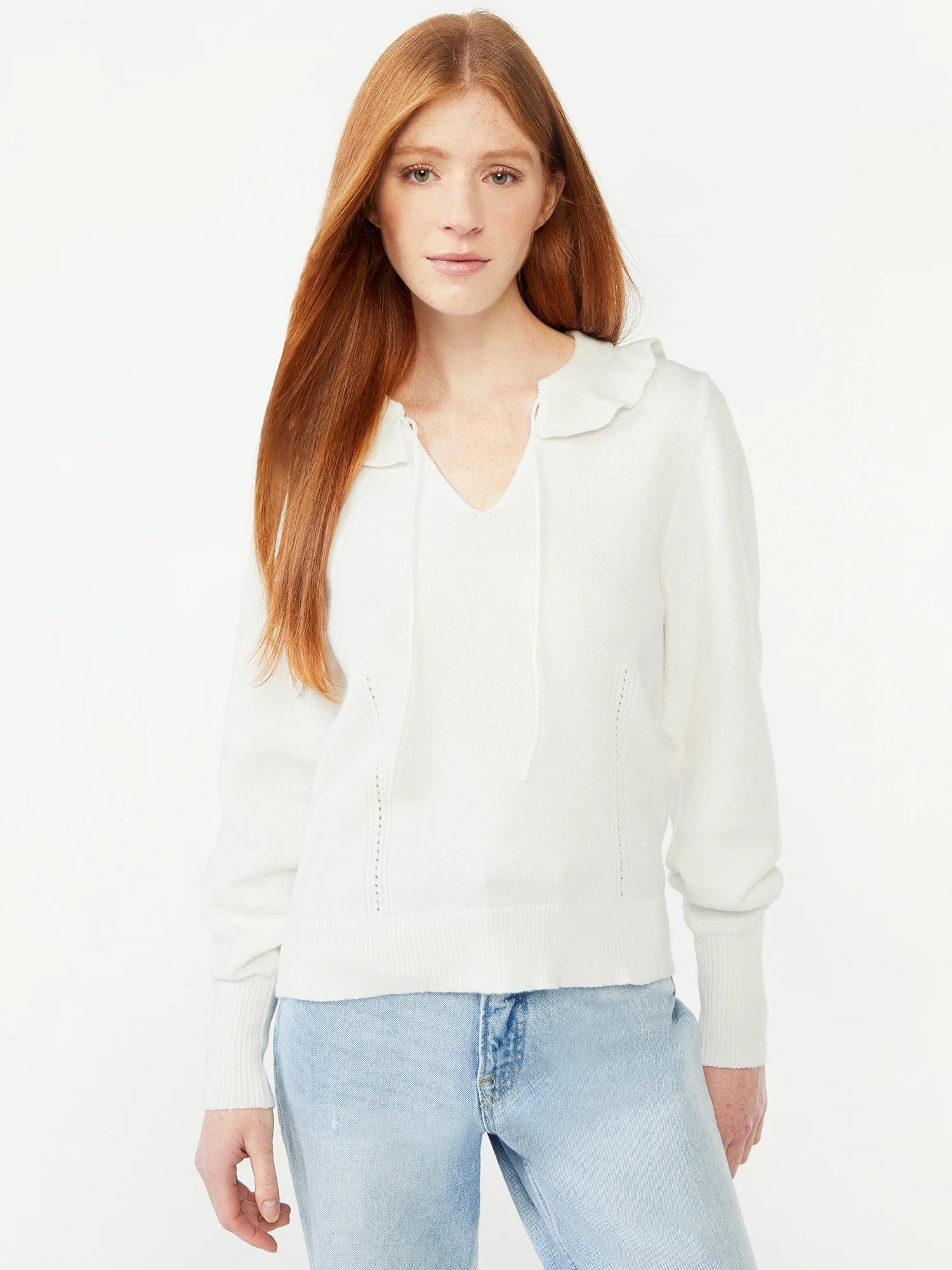 Free Assembly Women's Ruffle Collar Sweater, Lightweight - Walmart.com | Walmart (US)