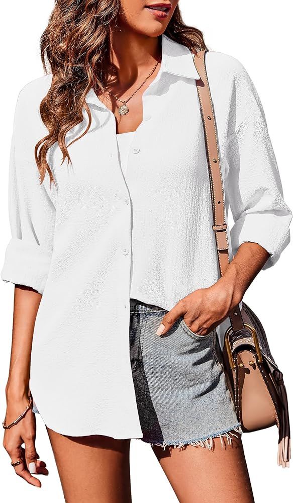 Zeagoo Women Button Down Shirts Long Sleeve Blouses Solid Casual Tops Work Blouse Top | Amazon (US)