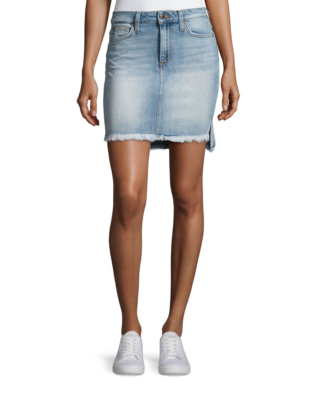 High-Low Hem Denim Jean Skirt, Indigo | Neiman Marcus