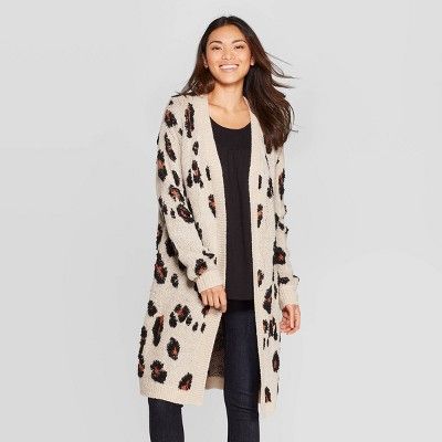 Women's Leopard Print Long Sleeve Open Cardigan - Knox Rose™ White | Target