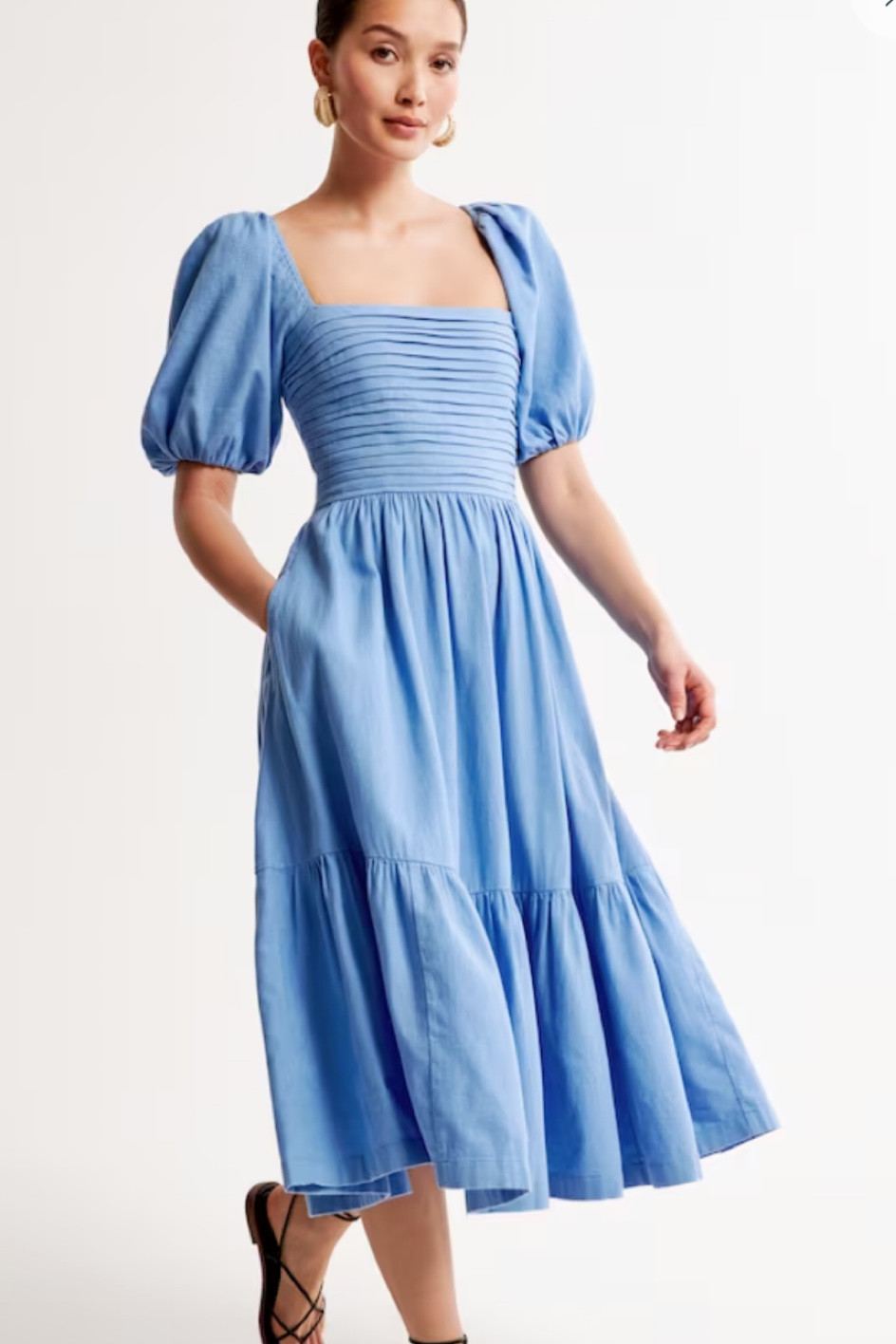 Light blue linen puff sleeve dress for summer 

#LTKstyletip #LTKunder100 #LTKSeasonal