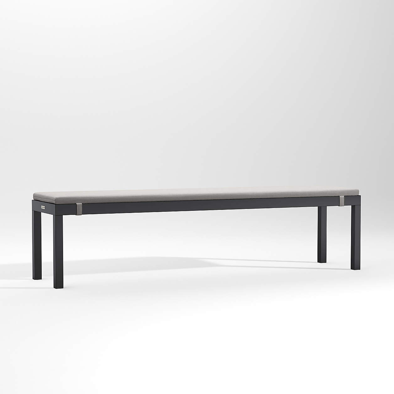 Alfresco Black Metal Outdoor Dining Bench with Silver Sunbrella Cushion + Reviews | Crate & Barre... | Crate & Barrel