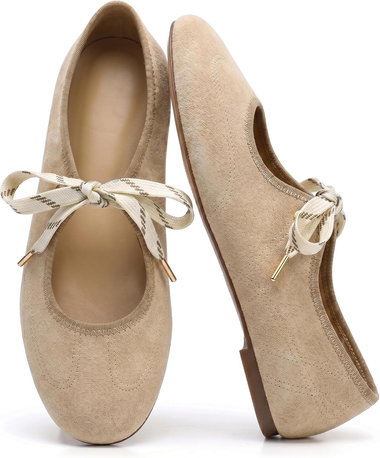 Lace up Ballet Flats for Women Round Toe Mary Jane Ballerina Flats | Amazon (US)