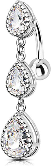 OUFER Belly Button Rings Dangling, 316L Surgical Steel Belly Rings, Reverse Belly Piercing Jewelr... | Amazon (US)