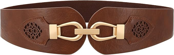 Womens Western Wide Waist Belt for Dress Vintage Stretchy Elastic Belt with Chunky Gold Buckle | Amazon (US)