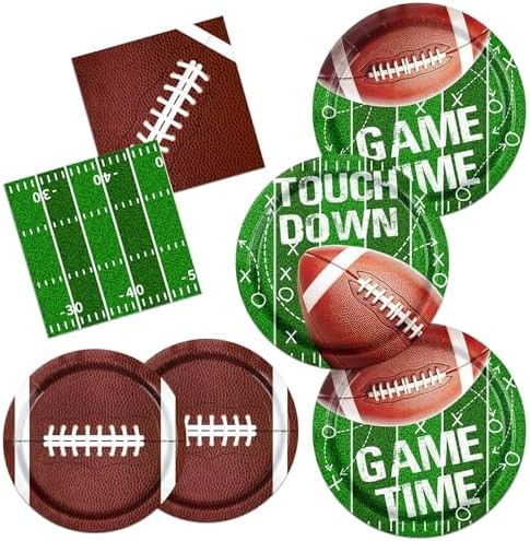 Football Plates and Napkins, 100Pcs Football Party Supplies Touchdown Paper Plates Napkins for Fo... | Amazon (US)