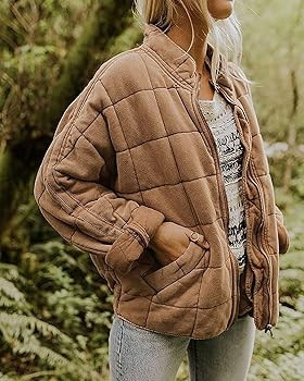 ETCYY Women's Causal Lightweight Quilted Jackets Long Sleeve Oversized Warm Winter Zip Up Coat wi... | Amazon (US)