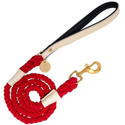 PoisePup - Luxury Pet Dog Leash - Soft Premium Italian Leather and 100% Natural Cotton Rope Leash - Hot Marine | Target