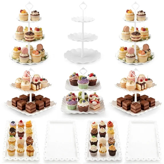 TINANA 10 PCS Plastic Cake and Cupcake Stand Set, 3 Two-Tier Stands, 3 Three-Tier Stands, 4 Appet... | Walmart (US)