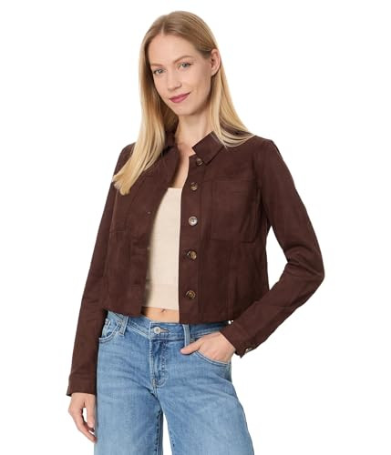 KUT from the Kloth Women's Matilda - Crop Trucker Jacket W/Patch Pockets, Chocolate, X-Large | Amazon (US)