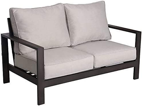 Teva Furniture Atlantis Aluminum Frame Loveseat in Brown with Beige/Off White Cushion | Amazon (US)