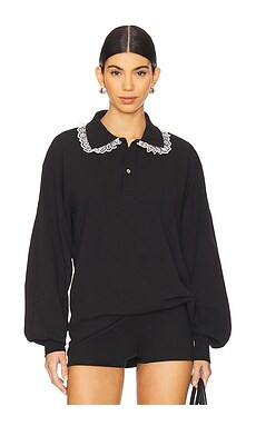 Tanner Fletcher Cletus Lace Trim Long Sleeve Polo in Black from Revolve.com | Revolve Clothing (Global)