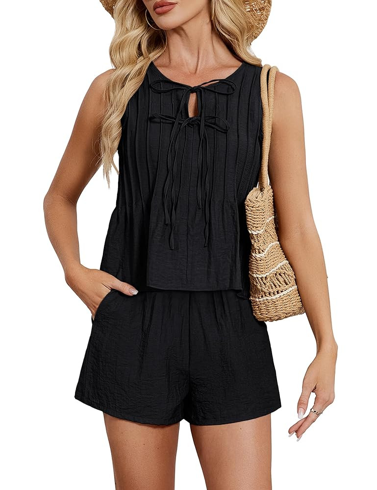 Blooming Jelly Womens Two Piece Sets Pleated Vacation Outfits Resort Wear Beach Linen Set Cruise ... | Amazon (US)