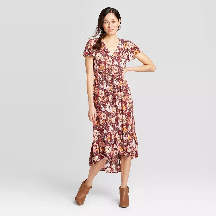 Women's Floral Print Short Sleeve Midi Dress - Knox Rose™ Purple | Target