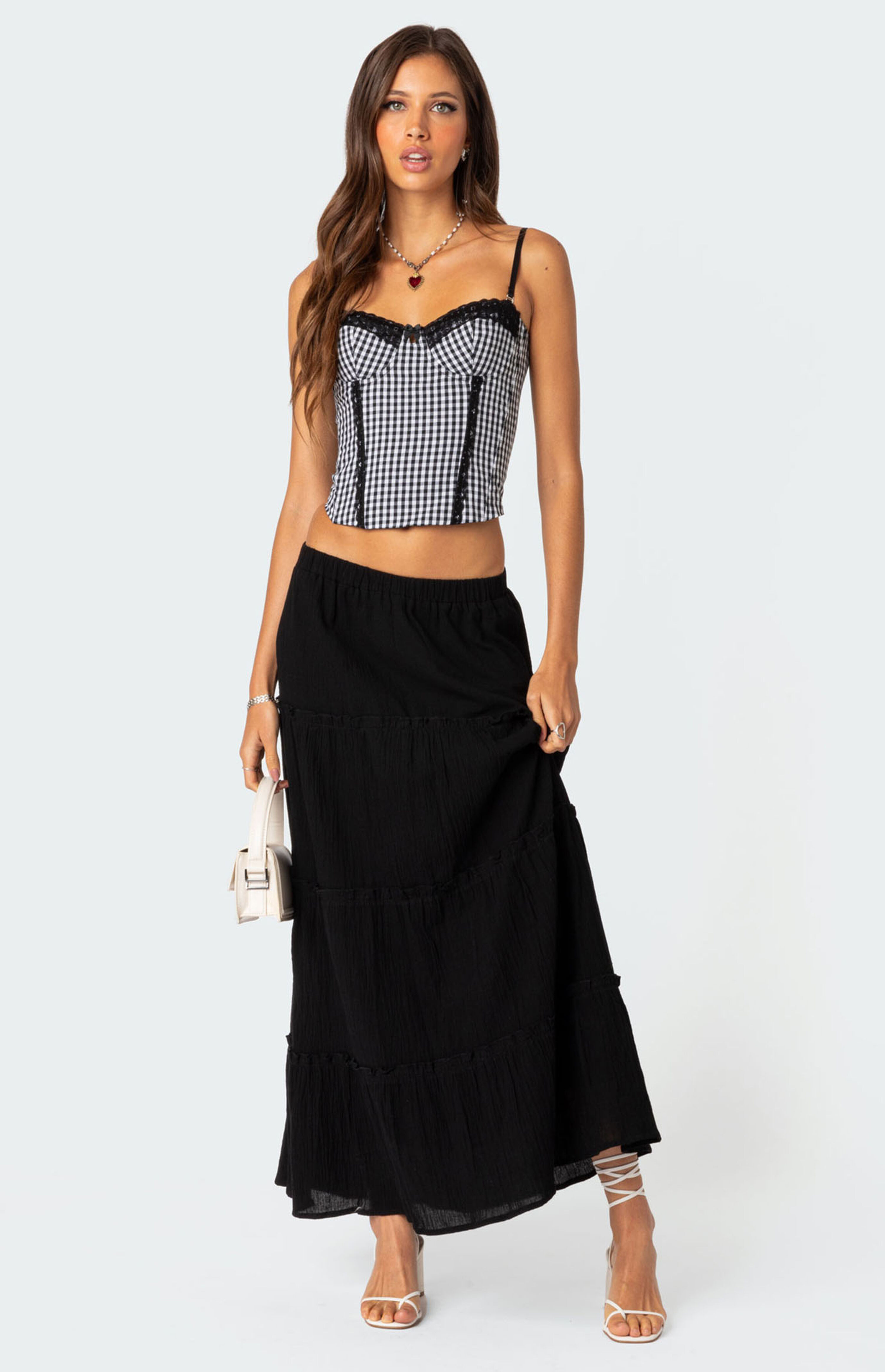 Edikted Pippa Gingham Lace Up Corset | PacSun | PacSun