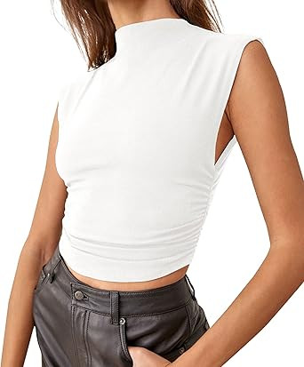 KAMISSY Cotton Sleeveless Mock Neck Crop Tops for Women Causal Ruched Summer Going Out Tank Tops ... | Amazon (US)