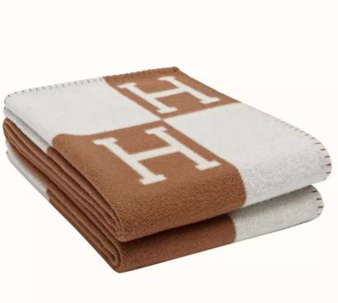 Beige Cozy Monogram H Throw Decor Blanket | Etsy (US)