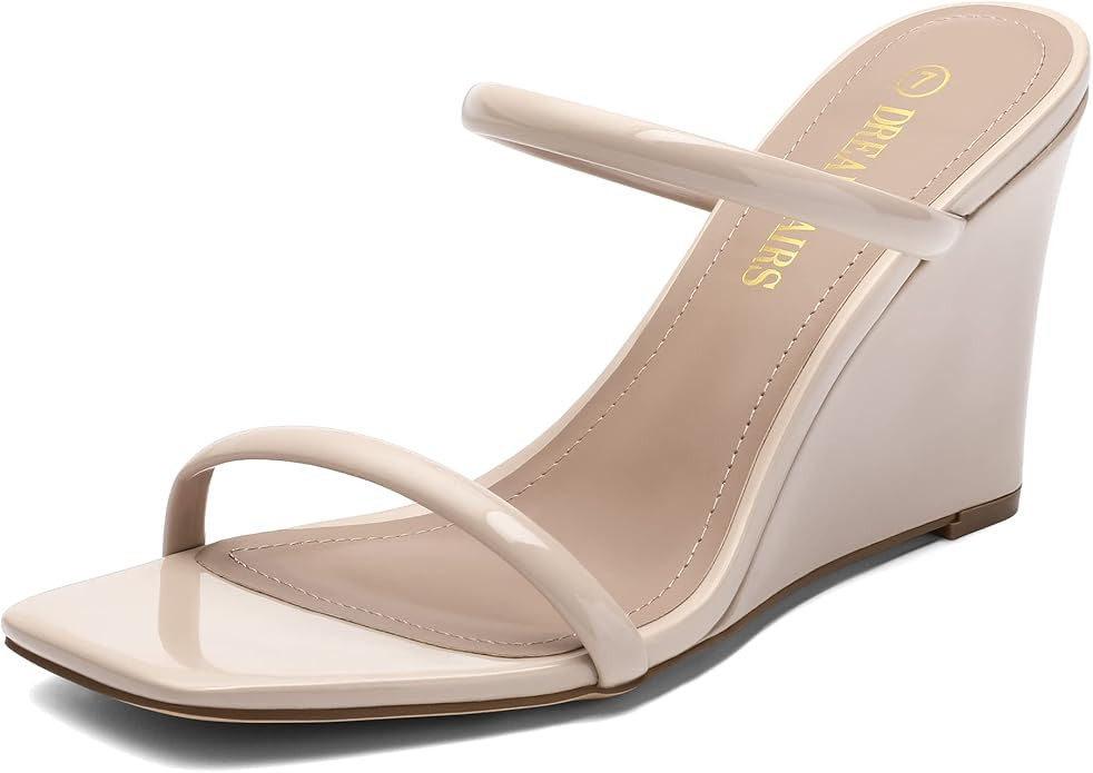 DREAM PAIRS Women's Slides Wedge Sandals Two Strap Square Open Toe Dress Shoes | Amazon (US)