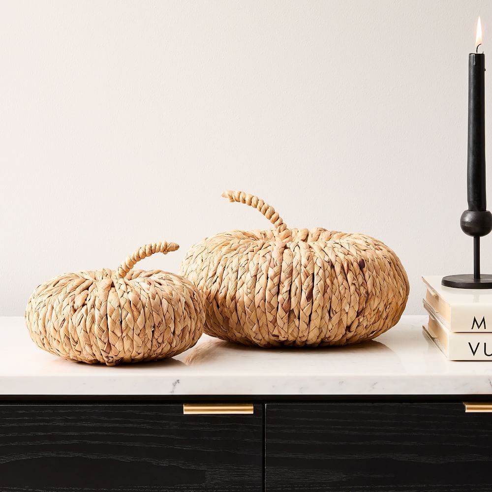 Natural Woven Pumpkin Objects, Natural, 7"H, Woven, Large Pumpkin | West Elm (US)