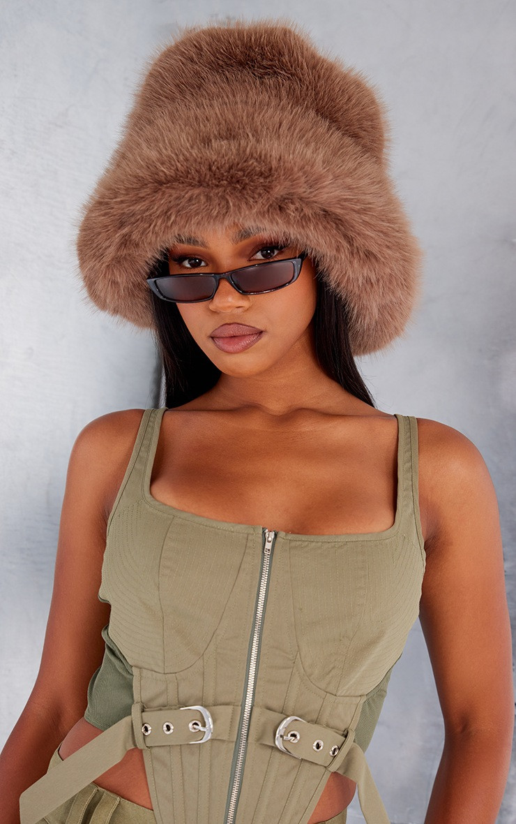 Chocolate Faux Fur Fluffy Bucket Hat | PrettyLittleThing UK
