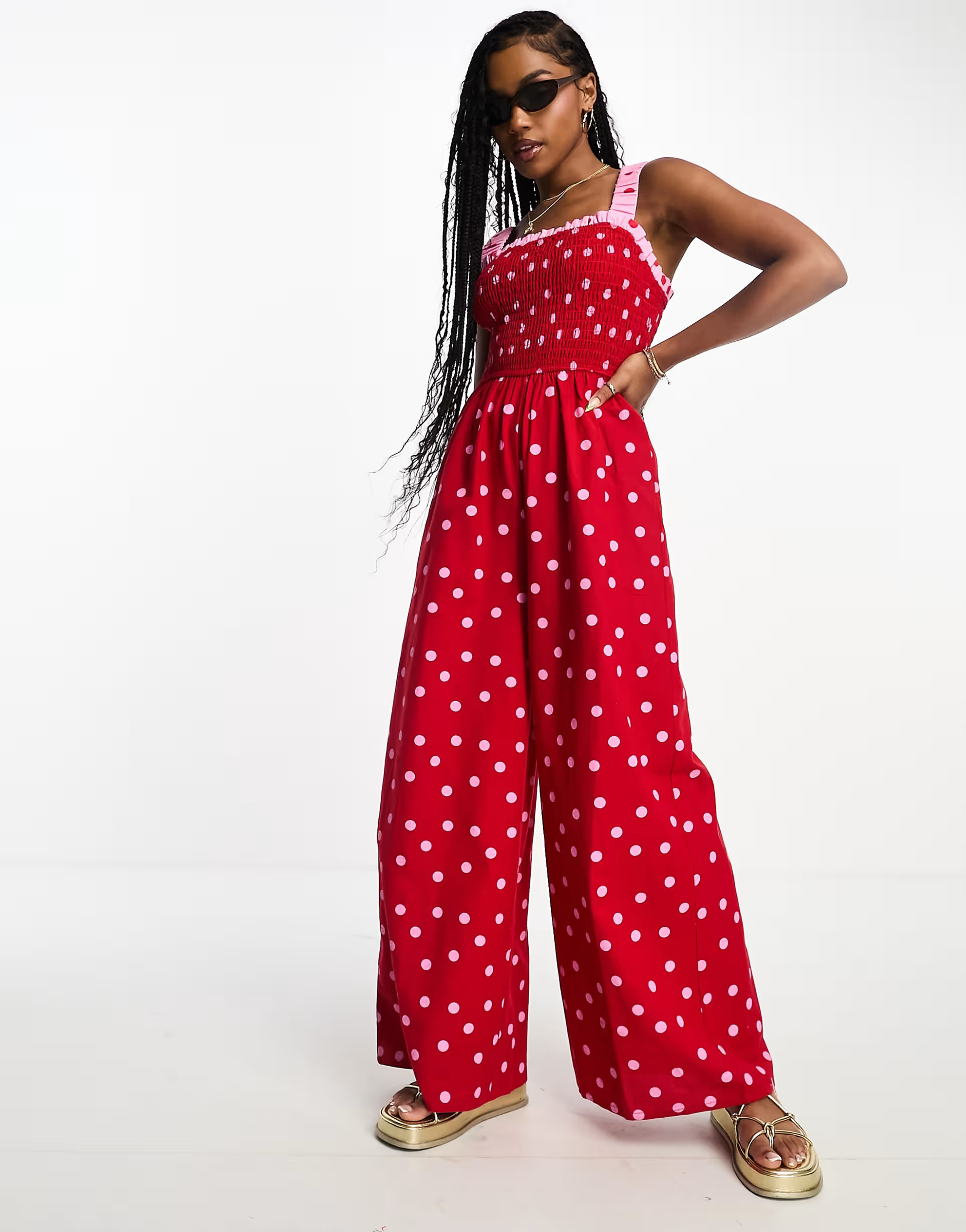 Neon Rose polka dot wide leg jumpsuit in red | ASOS (Global)