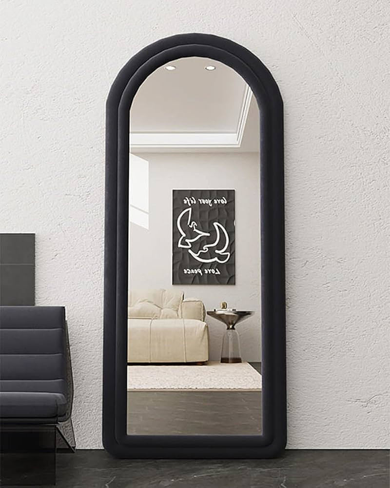 Arched Full Length Floor Mirror, 63x24 inches, Flannel Frame- Black | Amazon (US)