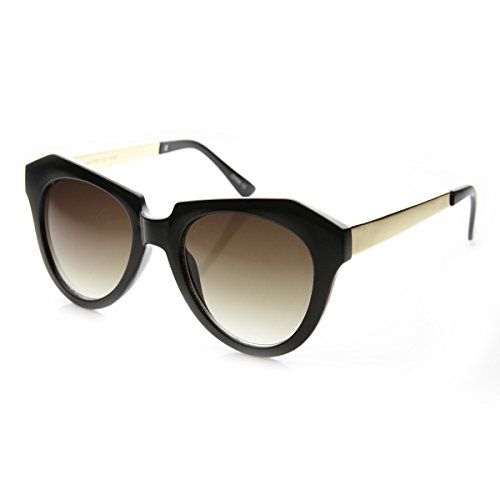 zeroUV - High Fashion Oversized Angular Edge Geometric Bold Cat Eye Sunglasses (Shiny-Black-Gold Lav | Amazon (US)