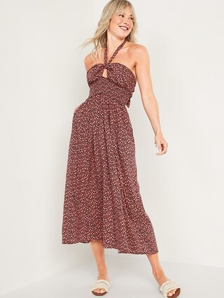 Fit & Flare Sleeveless Halter Floral-Print Maxi Dress for Women | Old Navy (US)