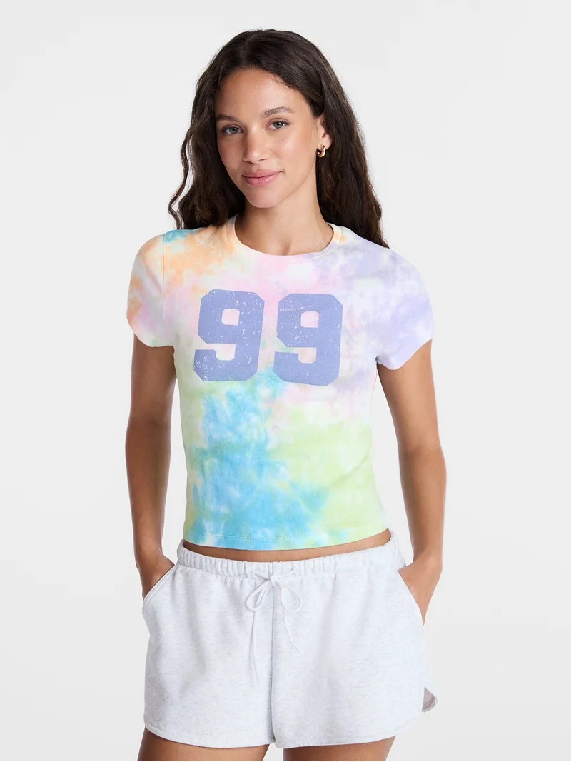 No Boundaries Tie Dye Ribbed Graphic Cotton Baby Tee, Women's XXS-XXL | Walmart (US)