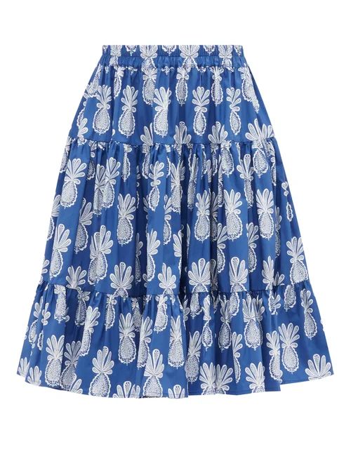 La DoubleJ - Love Pineapple-print Cotton-poplin Skirt - Womens - Blue Print | Matches (US)